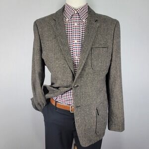 Merona Men's Sport Coat‎ Blazer Two Button Brown Herringbone Cotton Size Large